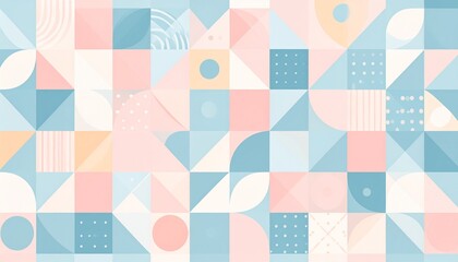 A vibrant geometric pattern featuring shapes in pastel hues, displayed on a diverse background with various textures and viewpoints