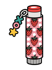 Strawberry Lip Balm Stick with Charm Cute Skincare Product Packaging Design Red Fruit Pattern