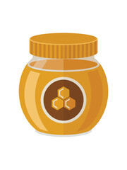Honey Jar Icon Sweet Natural Product Container with Hexagon Honeycomb Label Minimalist Graphic Design