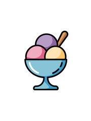 Ice Cream Sundae Dessert Bowl with Three Scoops Colorful Sweets Spoon Isolated Graphic