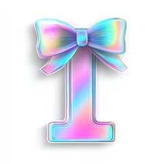 Iridescent Rainbow Letter I With A Bow Isolated On White Background