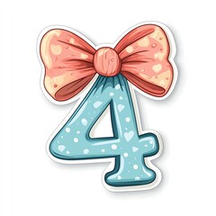 Light Blue Number Four Decorated With Hearts And Topped With A Pink Bow