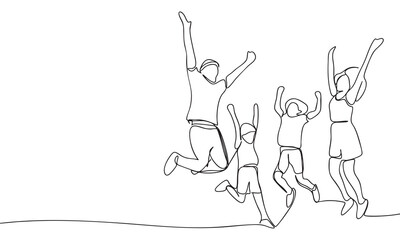 Joyful Family Moment Continuous Line Art of People Jumping