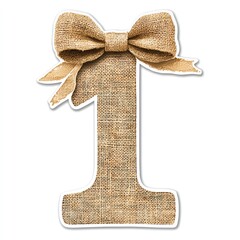 Rustic Burlap Number One With Textured Bow Decoration Natural Brown Color