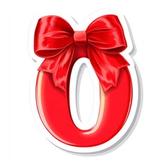 Shiny Red Number Zero Decorated With A Satin Ribbon Bow On A White Background