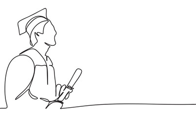 Continuous Line Drawing of a Graduate with Diploma