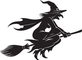 Enchanting Halloween Silhouette of a Witch Flying on a Broomstick, Perfect for Spooky Season Designs and Festive Celebrations