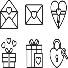 Hand-drawn romantic love icons featuring gifts envelopes lock and hearts for valentine's day celebration vector