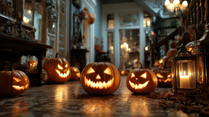 Fototapeta premium Halloween holiday compositions illustration. Halloween decorations collection. Happy Halloween. 