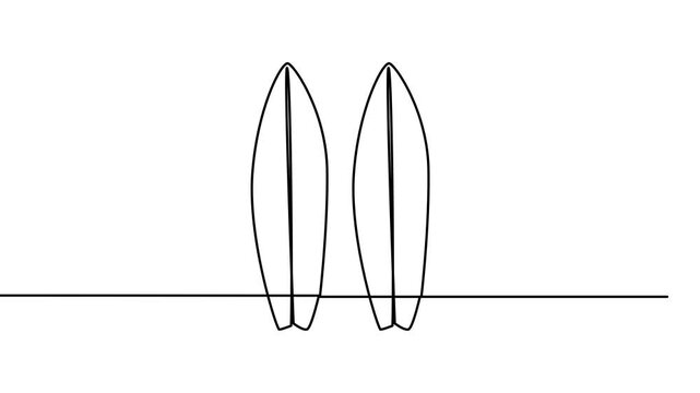 Surfboards Leaning on a Line in Simple Line Art