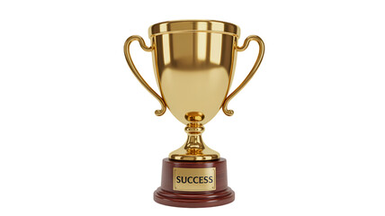 Golden trophy isolated on transparent background representing success and achievement