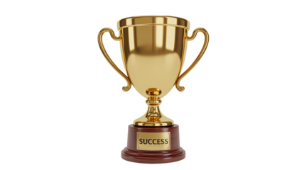 Golden trophy isolated on transparent background representing success and achievement