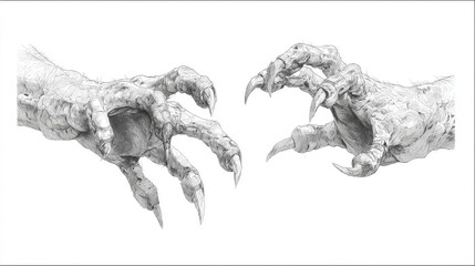 Hand drawn devil hands with claws. Monster hands isolated on white background. Vector illustration
