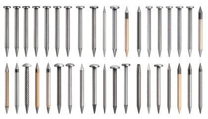 Rows of Shiny Metal Nails for Construction and Carpentry.