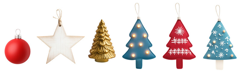 Handcrafted felt Christmas tree with colorful round ornaments and a star topper, displayed isolated on white background. Festive holiday decor concept