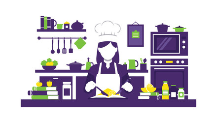 Chef Preparing Delicious Meal in a Fully Equipped Modern Kitchen Scene