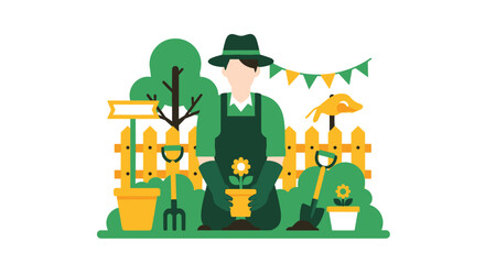 Gardener Planting a Flower in a Lush Green Garden on a Sunny Day