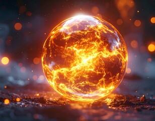 Luminous orb of energy, radiating intense light and fiery patterns