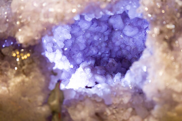 Inside of a amethyst geode with artificial illumination