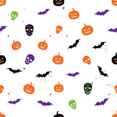 Halloween pattern with pumpkins skulls and bats vector