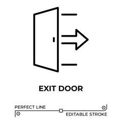 Vector line icon related to exit door. Perfect Line. Editable Stroke.