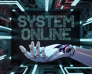 Robotic hand activated system online in futuristic digital environment