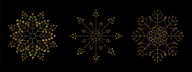 Merry Christmas. Exquisite textured golden snowflakes made from sparkling tinsel