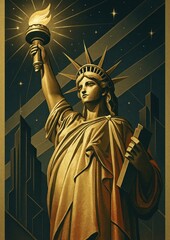 Obraz premium Iconic golden Statue Liberty wallpaper