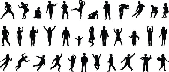Collection of diverse human silhouettes in various poses and activities