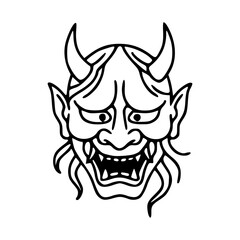 Obraz premium traditional Japanese Oni demon mask line art