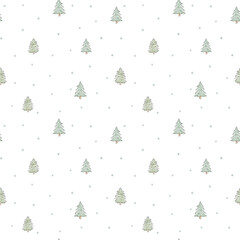 Seamless watercolor pattern with hand-painted Christmas trees and snow dots. Perfect for winter fabric, holiday wrapping paper, and cozy seasonal designs.