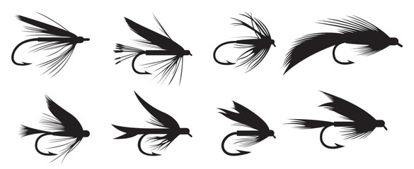  silhouette of fly fishing lures hook . © Yuka