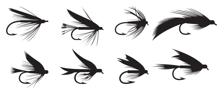  silhouette of fly fishing lures hook .