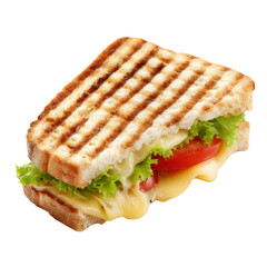 Grilled Cheese Sandwich: A mouthwatering close-up of a grilled cheese sandwich showcasing the textures and flavors, from the golden-brown crust to the melted cheese and fresh fillings inside.