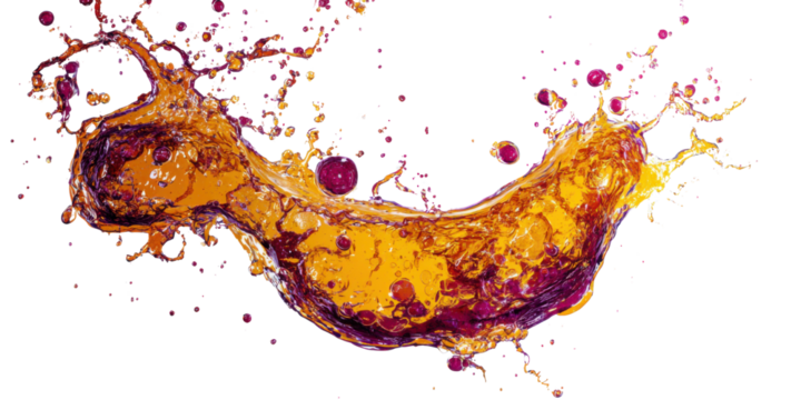 Splash of Refreshment: A dynamic and vibrant splash of juice with droplets. An inviting image for refreshing taste.