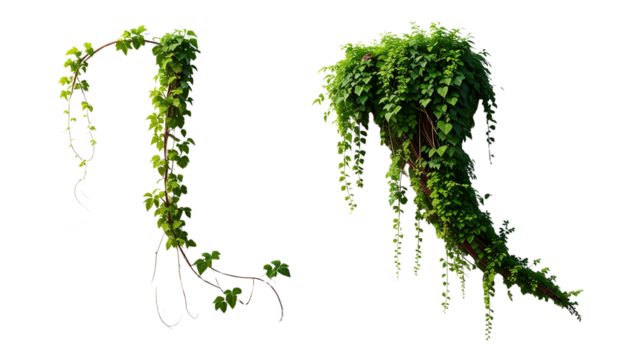Three-Leaved Wild Vine Branch Duo Isolated on Transparent Background