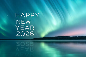 Happy New Year 2026 Aurora Borealis Reflection Northern Lights