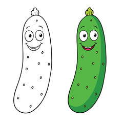 A fun cucumber coloring page featuring a long, smooth vegetable with bumpy skin and leafy stem. Great for teaching kids about healthy foods and farm-fresh produce.

