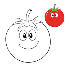 A fun tomato coloring page featuring a plump, round tomato with smooth skin and leafy top. Perfect for kids to color and learn about healthy vegetables in a creative way.

