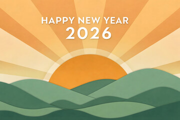 Stylized Sunrise Over Rolling Hills for Happy New Year 2026