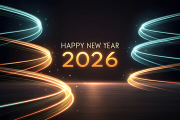 Swirling Light Trails and Happy New Year 2026 Message