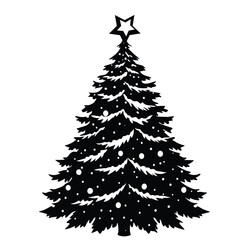 Obraz premium Vector illustration of an isolated evergreen pine fir or spruce Christmas tree with snow and decoration for winter holiday season celebration