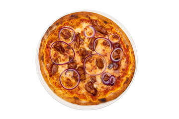 Delicious BBQ chicken pizza captured in high quality, isolated on a transparent background. Perfect for food, culinary, and menu design projects.