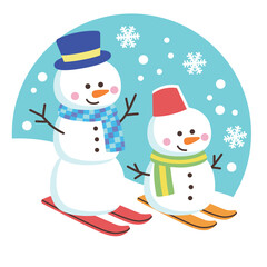 スキーをする雪だるま
