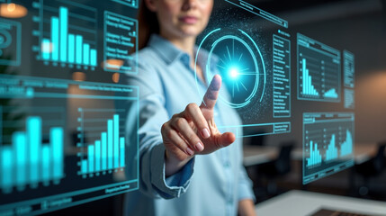 Interactive digital dashboard: futuristic data visualization and analytics interface
