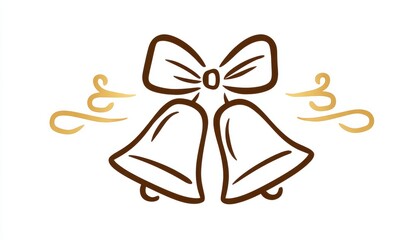 Artistic line drawing of two wedding bells with bow and ribbon, symbolizing celebration and romance