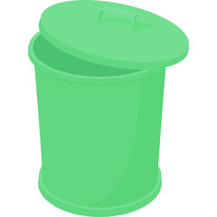 Green Trash Can With Open Lid A Simple Isolated Icon Representing Waste Management And Recycling On A Transparent Background In A Minimalist Style
