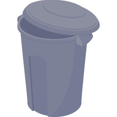 Gray Trash Can With Open Lid And Transparent Background Isolated On White Clean Design For Waste Disposal And Recycling Concepts Isometric Illustration