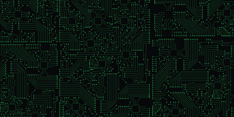 Creative black circuit background with copy space. Technology and computing concept.