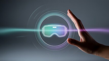 Futuristic virtual reality headset interface interaction